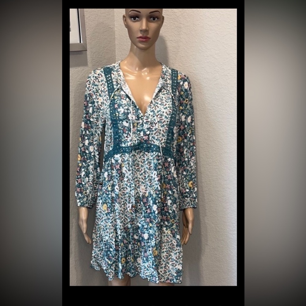 NWT-Frye-Floral Teal & white Dress